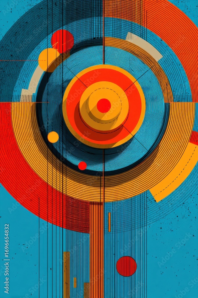 Poster abstract geometric artwork with circular patterns in vibrant colors
