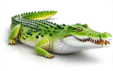 Naklejka premium Green Crocodile on White Background