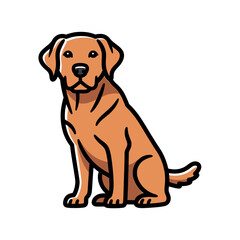 Fototapeta premium Cartoon illustration of a sitting golden retriever dog with a friendly expression and black outline.