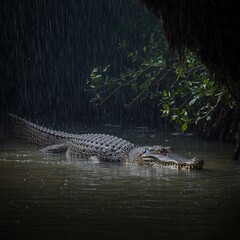 Fototapeta premium alligator in the swamp