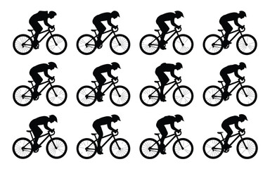 Obraz premium Vector art of silhouette collection of cyclist set of vector illustrations of people riding a bicycle, cycling, and doing sport