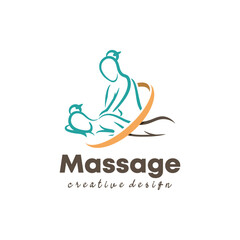 Body massage logo design with female massage vector illustration