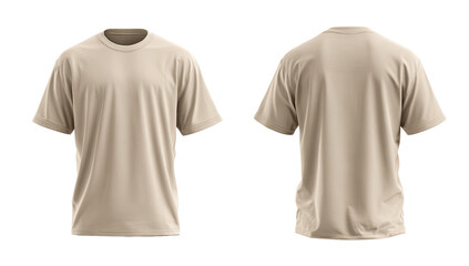Beige short-sleeved crew neck t-shirt, front and back views