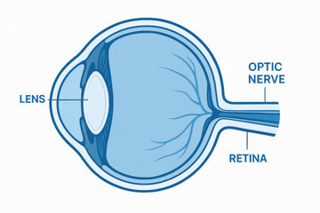 Human Eye Anatomy Illustration: Lens, Optic Nerve and Retina, Diagram for Education and Medical Usage [Illustration]