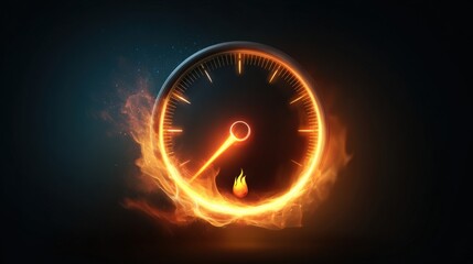 visual concept of fuel consumption with car gauge, burning fuel icon, abstract energy theme