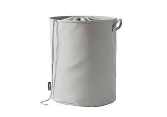 Plain White Canvas Laundry Hamper Cylindrical Laundry Basket with Drawstring Closure and Handles isolated on transparent background