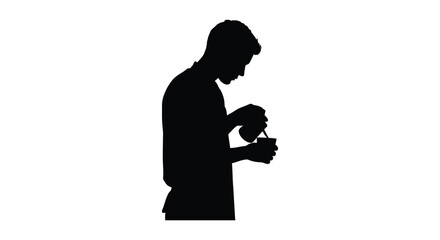 a silhouette of a person holding an object