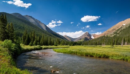 majestic mountains and lush greenery with a winding fly fishing stream flowing through it in the elk range rocky mountains colorado fly fishing lakes natural scene