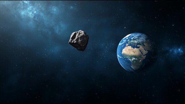 Massive asteroid hurtling toward planet earth, threatening global extinction with potential apocalyptic impact devastating planetary environment and human civilization
