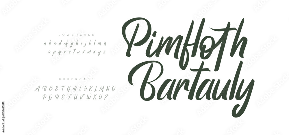 Fototapete signature font uppercase lowercase and number. script font calligraphy logotype elegant font type fo