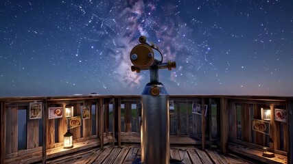 Observatory Telescope Pointing at the Starry Night Sky, Revealing the Galaxy and Universe