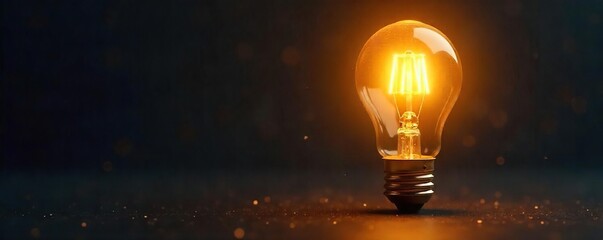 Golden light illuminates a gleaming lightbulb, symbolizing innovative ideas and brilliant solutions; a concept of success and groundbreaking achievement , excellence, knowledge
