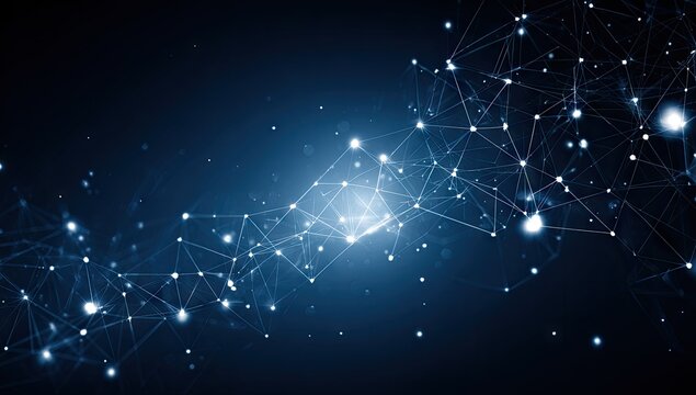 A complex network of interconnected points and lines creates a dynamic, abstract visual representation of connectivity.