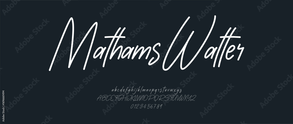 Fototapete mathams watter script handwritten typeface. lettering signature font isolated on background. brush s