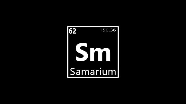 62 Number Samarium (Sm) symbol chemical element of the periodic table with ball moving animation on black background.