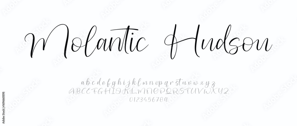 Fototapete molantic hudson signature font uppercase lowercase and number. script font calligraphy logotype eleg