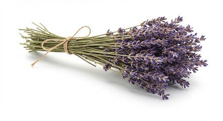 Ramillete lavanda seca luz suave fondo blanco aroma relajante. AI Generated