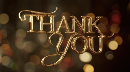 Elegant Golden Thank You Message with Bokeh Lights Background.