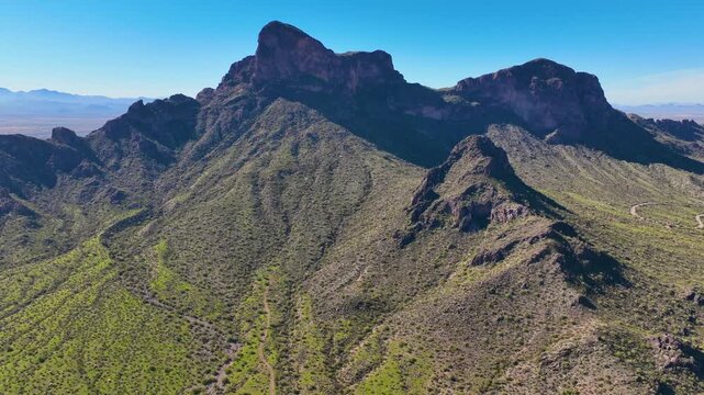 Picacho Peak aerial view in Picacho Peak State Park in Pinal County in Arizona AZ, USA. 