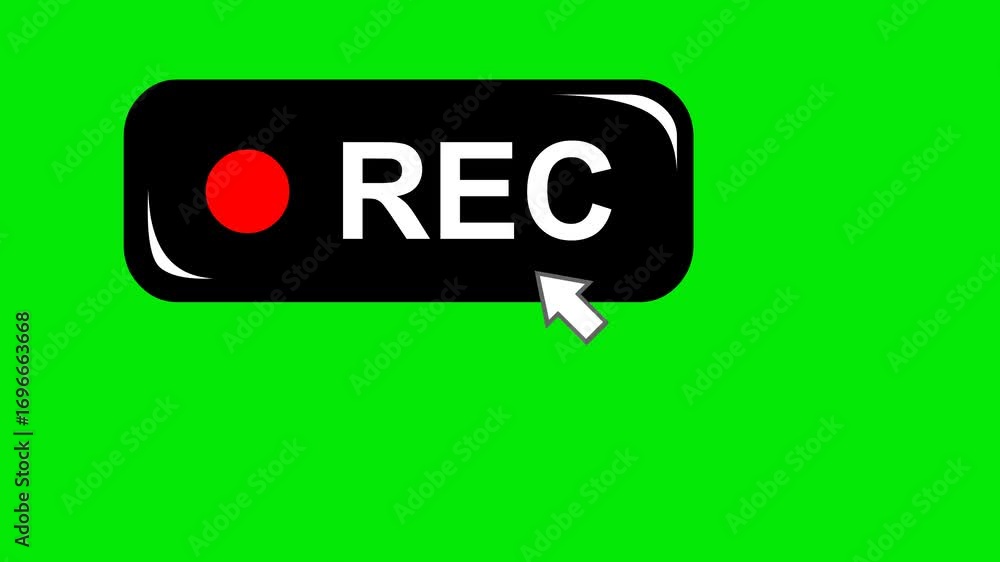 Poster video animation click computer cursor mouse rec button screen digital, on a green chroma key backgro