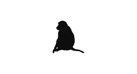 a silhouette of a dog sitting calmly on white background