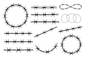 minimalist barbed wire icon set outline and solid style safety hazard symbol industrial theme vector art