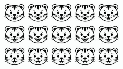 Vector art of cute tiger face cartoon vector pattern funny tiger head with smile adorable wild animal character happy tiger cub with stripes