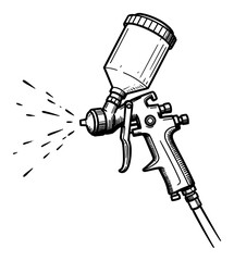 Spray Gun Actively Spraying Paint Industrial Tool Vintage Black and White Outline Line Art Drawing