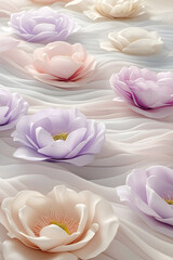Pastel Paper Flowers on Soft Waves – Elegant Floral Art Design