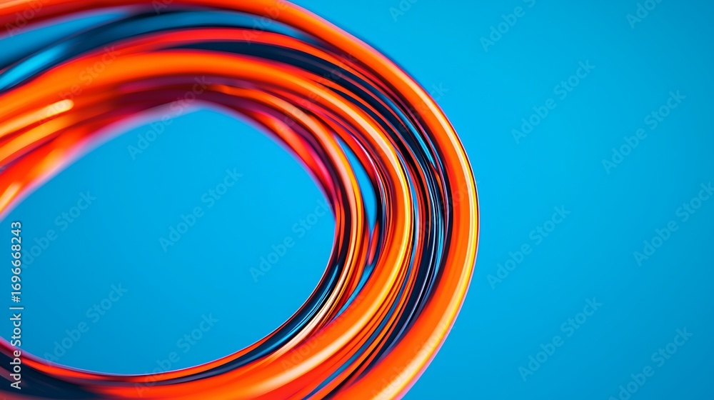 Poster a vibrant swirl of orange and red lines against a blue background, creating a dynamic and abstract v