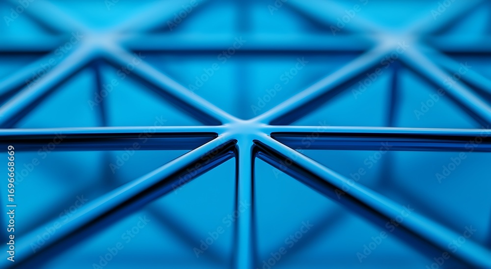 Poster A close-up view of a geometric pattern with blue tones, showcasing a reflective surface and intricate linework.