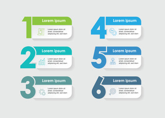 Fototapeta premium 6 step table or columns for information data, workflow layout. Infographic elemwnt with paper style and 6 step number 