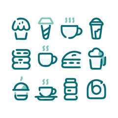 Café Menu Dashed Line Icon Set. Collection of 12 Minimal Vector Food and Drink Outlines