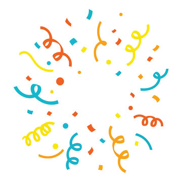 Colorful confetti streamers and dots exploding outward festive celebration event backdrop
