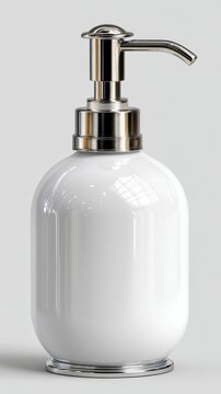 Glossy White Soap Dispenser with Metallic Pump in Minimalistic Setting