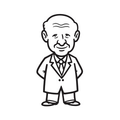 Old person in formal suit black and white vector illustration portrait elegant classic digital artwork