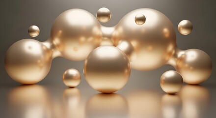 Smooth metallic golden bubbles merging and floating in space, seamless