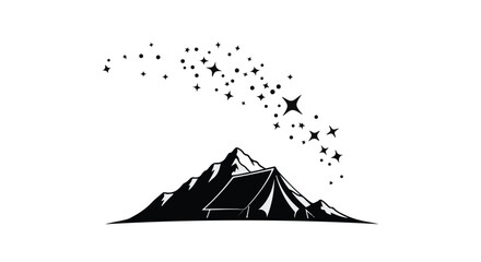 A majestic mountain peak crowned with a shower of twinkling stars