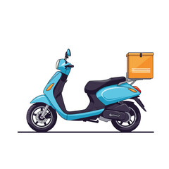 Obraz premium A bright blue scooter with an orange delivery box on the back carrying goods for customers