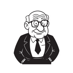 Old person in formal suit black and white vector illustration portrait elegant classic digital artwork
