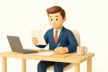 A businessman working at a desk with a laptop and documents, symbolizing productivity, focus, corporate career, financial planning, and office lifestyle.