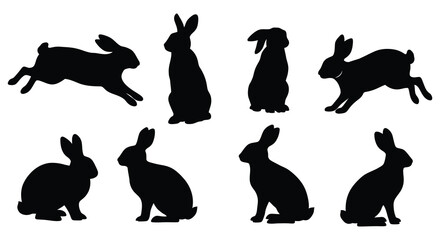 various rabbit silhouettes captured in different poses and actions
