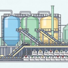 Stylized Sugar Factory Illustration with Pastel Color Palette View