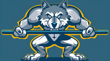 Mascot wolf gripping sports equipment with fierce determination and power