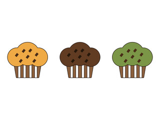 チョコが入ったマフィンのアイコンのイラストのセット
