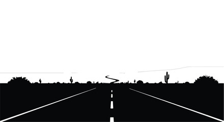 Vast desert highway stretching towards a distant horizon under a bright sky.