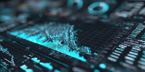 Abstract digital interface with charts, graphs, and data visualizations for business intelligence applications