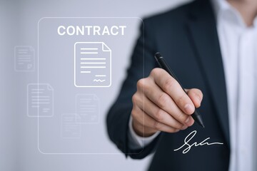 Digital Contract Signing: Business Professional Approving Agreement with Virtual Interface, Executing Legal Document