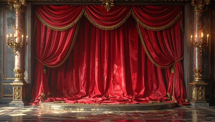 Red velvet curtain with golden ornaments