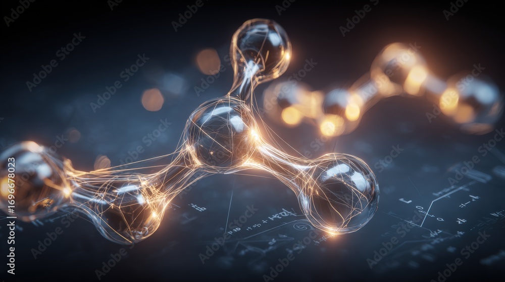 Poster abstract molecule structure visualization depicting scientific innovation and technological advancem